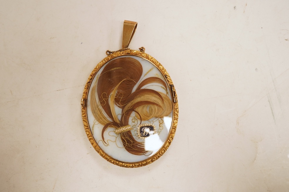 Thomas Richmond (1771-1837), portrait miniature on ivory, Portrait of Francis Robinson, with hair work and seed pearls verso, housed in a gilt metal case, 11cm high. CITES Submission reference EF4KBE7V